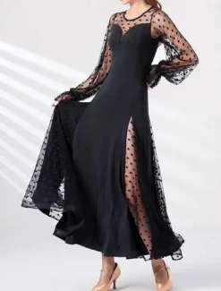 Online Women's Maxi Dress Sheath Dress Tulle Dress Elegant Wedding Vacation Party Regular Fit Polka Dot Long Sleeve Crew Neck Summer Spring Fall Winter Women Cocktail Dress
