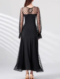 Online Women's Maxi Dress Sheath Dress Tulle Dress Elegant Wedding Vacation Party Regular Fit Polka Dot Long Sleeve Crew Neck Summer Spring Fall Winter Women Cocktail Dress