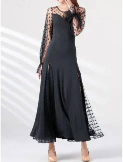 Online Women's Maxi Dress Sheath Dress Tulle Dress Elegant Wedding Vacation Party Regular Fit Polka Dot Long Sleeve Crew Neck Summer Spring Fall Winter Women Cocktail Dress