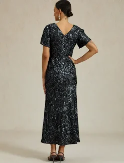 Discount Women's Maxi Dress Sheath Dress Trumpet Mermaid Dress Elegant Party Cocktail Cold Shoulder Evening Party Cocktail Party Floral Short Sleeve V Neck Summer Spring Fall Winter Women Cocktail Dress
