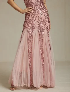 Women's Maxi Dress Sheath Dress Chiffon Dress Trumpet Mermaid Dress Tulle Dress Elegant Party Birthday Geometric Sleeveless V Neck Summer Women Cocktail Dress