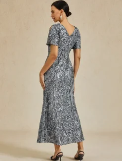 Discount Women's Maxi Dress Sheath Dress Trumpet Mermaid Dress Elegant Party Cocktail Cold Shoulder Evening Party Cocktail Party Floral Short Sleeve V Neck Summer Spring Fall Winter Women Cocktail Dress