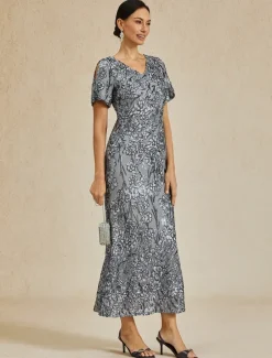 Discount Women's Maxi Dress Sheath Dress Trumpet Mermaid Dress Elegant Party Cocktail Cold Shoulder Evening Party Cocktail Party Floral Short Sleeve V Neck Summer Spring Fall Winter Women Cocktail Dress
