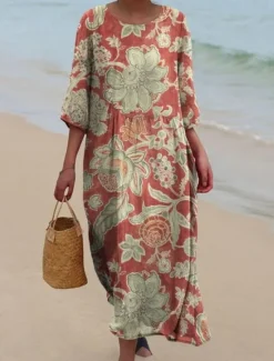 Sale Women's Maxi Dress Shift Dress A Line Dress Vacation Casual Boho Going out Beach Standard Fit Floral Graphic Sleeveless U Neck Maroon Red Blue Summer Spring Women Floral Dresses|Casual Dress