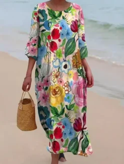 Sale Women's Maxi Dress Shift Dress A Line Dress Vacation Casual Boho Going out Beach Standard Fit Floral Graphic Sleeveless U Neck Maroon Red Blue Summer Spring Women Floral Dresses|Casual Dress