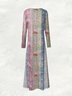 New Women's Maxi Dress Shift Dress A Line Dress Party Casual Boho Daily Date Going out Regular Fit Floral Graphic Tie Dye Long Sleeve Crew Neck Light Green Pink Blue Light Purple Spring Fall Winter Autumn Women Casual Dress
