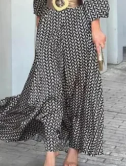 Best Women's Maxi Dress Shift Dress Work Dresses Casual Semi Formal Office Regular Fit Graphic Geometric Long Sleeve Shirt Collar Summer Spring Women Casual Dress