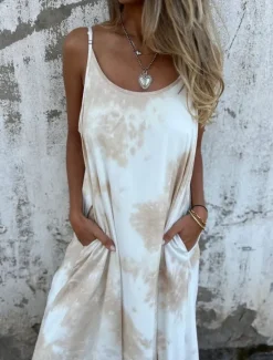 New Women's Maxi Dress Slip Dress Off The Shoulder Dress Casual Outdoor Going out Regular Fit Tie Dye Sleeveless Spaghetti Strap Pink Navy Blue Apricot Summer Women Sundresses
