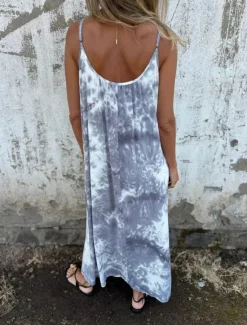 New Women's Maxi Dress Slip Dress Off The Shoulder Dress Casual Outdoor Going out Regular Fit Tie Dye Sleeveless Spaghetti Strap Pink Navy Blue Apricot Summer Women Sundresses