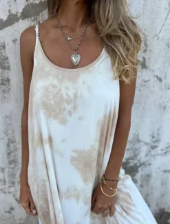 New Women's Maxi Dress Slip Dress Off The Shoulder Dress Casual Outdoor Going out Regular Fit Tie Dye Sleeveless Spaghetti Strap Pink Navy Blue Apricot Summer Women Sundresses