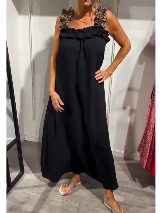Sale Women's Maxi Dress Slip Dress Vacation Outdoor Beach Tailored Fit Leopard Plain Sleeveless Cold Shoulder Deep Green Black White Light Green Summer Women Vacation Dresses|Floral Dresses
