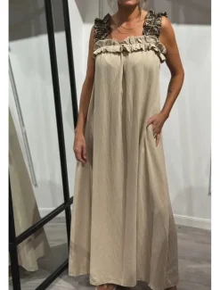 Sale Women's Maxi Dress Slip Dress Vacation Outdoor Beach Tailored Fit Leopard Plain Sleeveless Cold Shoulder Deep Green Black White Light Green Summer Women Vacation Dresses|Floral Dresses