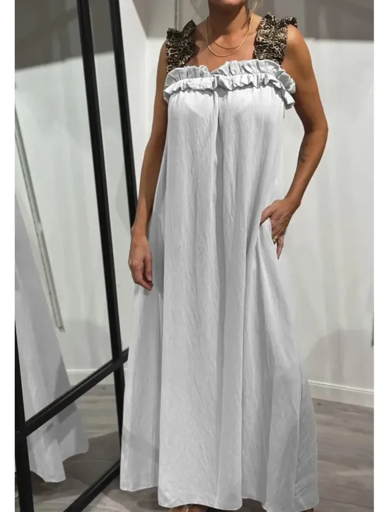 Sale Women's Maxi Dress Slip Dress Vacation Outdoor Beach Tailored Fit Leopard Plain Sleeveless Cold Shoulder Deep Green Black White Light Green Summer Women Vacation Dresses|Floral Dresses