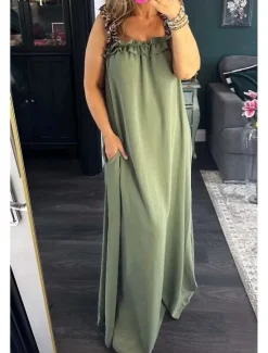 Sale Women's Maxi Dress Slip Dress Vacation Outdoor Beach Tailored Fit Leopard Plain Sleeveless Cold Shoulder Deep Green Black White Light Green Summer Women Vacation Dresses|Floral Dresses