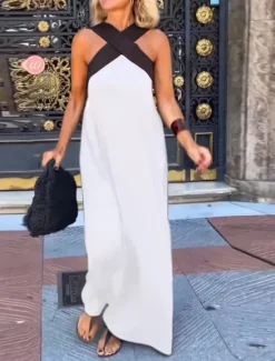 Sale Women's Maxi Dress Summer Dress Casual Daily Regular Fit Graphic Sleeveless Halter Neck Black White Wine Fuchsia Summer Women Sundresses