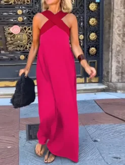 Sale Women's Maxi Dress Summer Dress Casual Daily Regular Fit Graphic Sleeveless Halter Neck Black White Wine Fuchsia Summer Women Sundresses