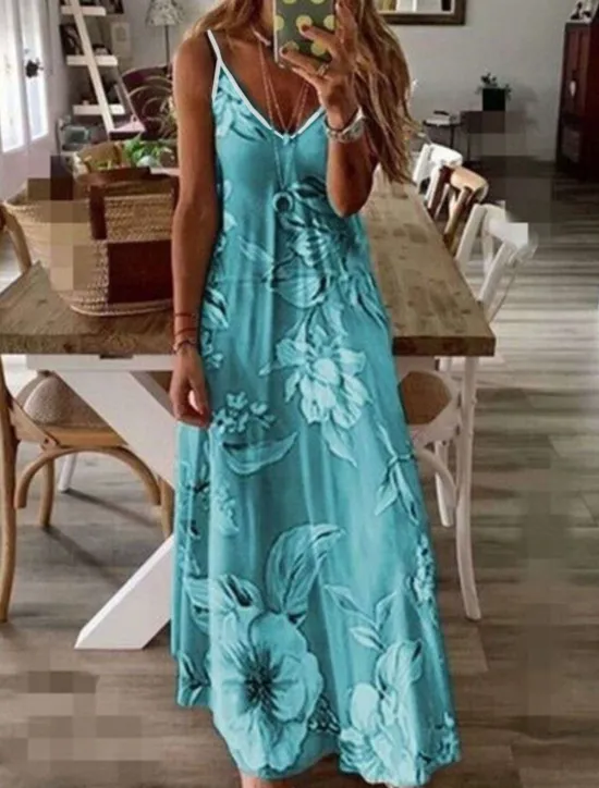 New Women's Maxi Dress Sundress A Line Dress Floral Dress Fashion Modern Casual Vacation Casual Daily Regular Fit Floral Sleeveless V Neck Pink Blue Purple Fuchsia Summer Spring Women Vacation Dresses