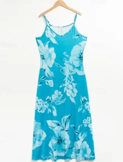 New Women's Maxi Dress Sundress A Line Dress Floral Dress Fashion Modern Casual Vacation Casual Daily Regular Fit Floral Sleeveless V Neck Pink Blue Purple Fuchsia Summer Spring Women Vacation Dresses