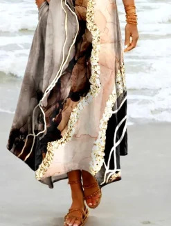 Online Women's Maxi Dress Sundress Shift Dress Vacation Casual Beach Party Beach Loose Fit Graphic Marbling Sleeveless V Neck Summer Spring Women Floral Dresses