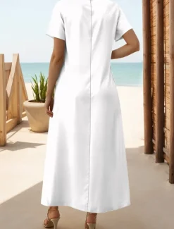 Outlet Women's Maxi Dress Sundress A Line Dress Vacation Casual Beach Party Going out Regular Fit Floral Graphic Short Sleeve V Neck Light Pink White Pink Spring Fall Women Vacation Dresses