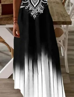 Sale Women's Maxi Dress Sundress A Line Dress Slip Dress Vacation Casual Going out Beach Regular Fit Ombre Graphic Paisley Sleeveless V Neck Black White Summer Spring Women Sundresses