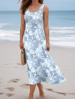 Sale Women's Maxi Dress Sundress A Line Dress Slip Dress Pleated Dress Vacation Casual Boho Going out Beach Regular Fit Floral Graphic Sleeveless U Neck Summer Spring Women Sundresses|Vacation Dresses