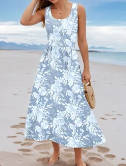 Sale Women's Maxi Dress Sundress A Line Dress Slip Dress Pleated Dress Vacation Casual Boho Going out Beach Regular Fit Floral Graphic Sleeveless U Neck Summer Spring Women Sundresses|Vacation Dresses