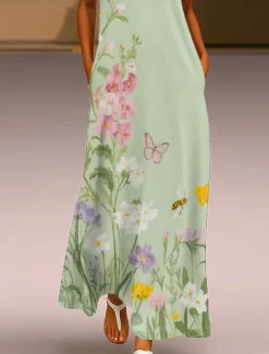 Hot Women's Maxi Dress Sundress A Line Dress Summer Dress Vacation Casual Boho Daily Holiday Loose Fit Floral Graphic Sleeveless V Neck Summer Women Sundresses