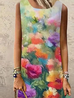 Clearance Women's Maxi Dress Sundress Shift Dress Summer Dress Casual Vacation Party Casual Regular Fit Floral Print Sleeveless Crew Neck Summer Spring Women Vacation Dresses|Spring Dresses