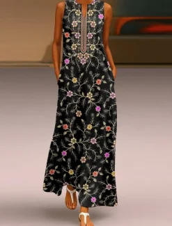 Sale Women's Maxi Dress Sundress A Line Dress Summer Dress Vacation Casual Boho Daily Holiday Regular Fit Floral Graphic Sleeveless V Neck Summer Women Sundresses