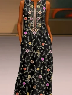 Sale Women's Maxi Dress Sundress A Line Dress Summer Dress Vacation Casual Boho Daily Holiday Regular Fit Floral Graphic Sleeveless V Neck Summer Women Sundresses