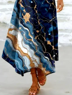 Sale Women's Maxi Dress Sundress Shift Dress Vacation Casual Beach Party Beach Regular Fit Ombre Graphic Abstract Sleeveless V Neck Summer Spring Women Vacation Dresses