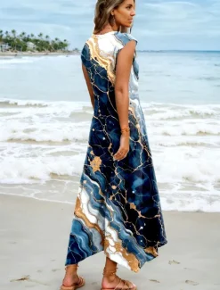 Sale Women's Maxi Dress Sundress Shift Dress Vacation Casual Beach Party Beach Regular Fit Ombre Graphic Abstract Sleeveless V Neck Summer Spring Women Vacation Dresses