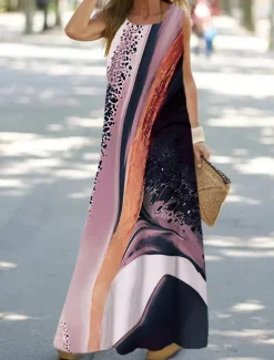 Sale Women's Maxi Dress Sundress Shift Dress Tank Dress Fashion Streetwear Modern Outdoor Vacation Party Loose Fit Ombre Floral Marble Sleeveless Crew Neck Light Pink Pink Navy Blue Blue Women Vacation Dresses