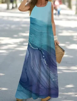 Sale Women's Maxi Dress Sundress Shift Dress Tank Dress Fashion Streetwear Modern Outdoor Vacation Party Loose Fit Ombre Floral Marble Sleeveless Crew Neck Light Pink Pink Navy Blue Blue Women Vacation Dresses