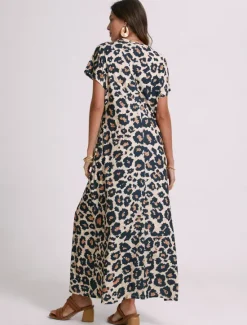 New Women's Maxi Dress Sundress Shift Dress Summer Dress Streetwear Sexy Drop Shoulder Vacation Party Holiday Regular Fit Leopard Short Sleeve V Neck Pink Blue Khaki Summer Spring Women Spring Dresses|T Shirt Dresses
