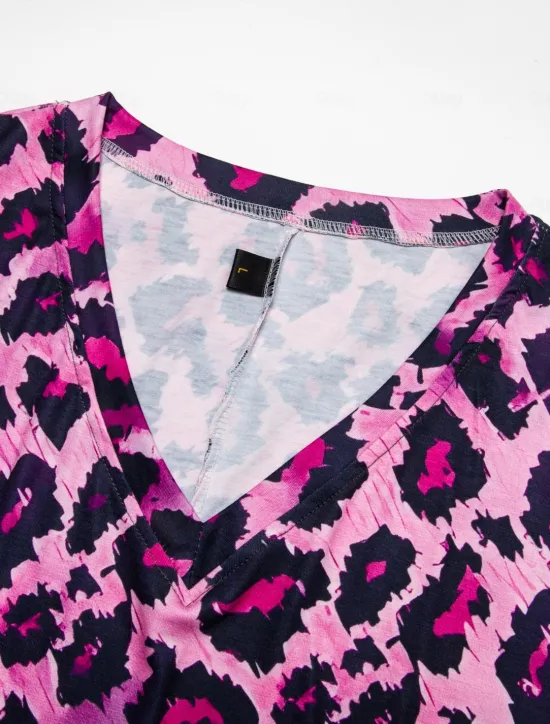 New Women's Maxi Dress Sundress Shift Dress Summer Dress Streetwear Sexy Drop Shoulder Vacation Party Holiday Regular Fit Leopard Short Sleeve V Neck Pink Blue Khaki Summer Spring Women Spring Dresses|T Shirt Dresses