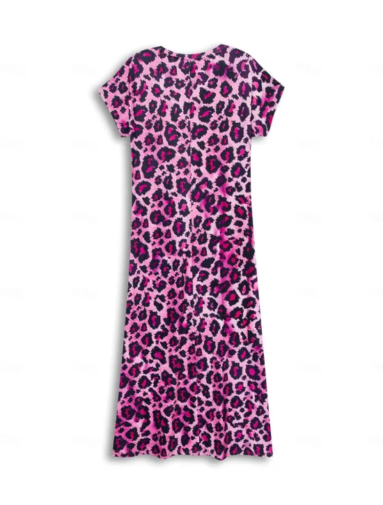 New Women's Maxi Dress Sundress Shift Dress Summer Dress Streetwear Sexy Drop Shoulder Vacation Party Holiday Regular Fit Leopard Short Sleeve V Neck Pink Blue Khaki Summer Spring Women Spring Dresses|T Shirt Dresses