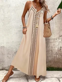 Outlet Women's Maxi Dress Sundress A Line Dress Slip Dress Vacation Casual Going out Beach Regular Fit Graphic Geometric Sleeveless V Neck Summer Spring Women Sundresses