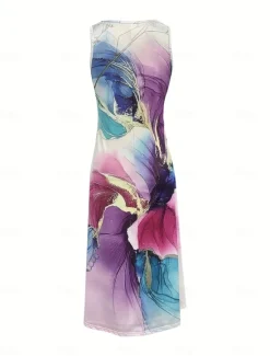Hot Women's Maxi Dress Sundress Summer Dress Casual Daily Holiday Beach Loose Fit Graphic Marbling Sleeveless Crew Neck Summer Women Sundresses
