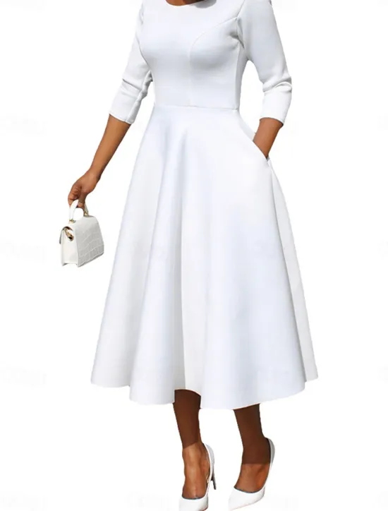 Online Women's Maxi Dress Swing Dress Basic Casual Vacation Daily Regular Fit Plain 3/4 Length Sleeve U Neck Black White Pink Blue Summer Women Cocktail Dress