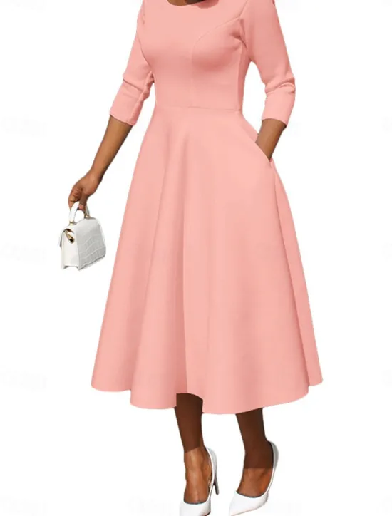 Online Women's Maxi Dress Swing Dress Basic Casual Vacation Daily Regular Fit Plain 3/4 Length Sleeve U Neck Black White Pink Blue Summer Women Cocktail Dress