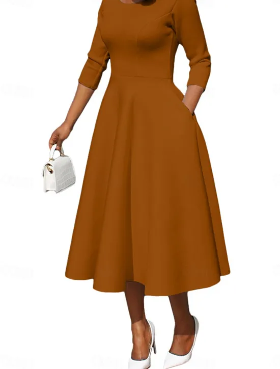 Online Women's Maxi Dress Swing Dress Basic Casual Vacation Daily Regular Fit Plain 3/4 Length Sleeve U Neck Black White Pink Blue Summer Women Cocktail Dress
