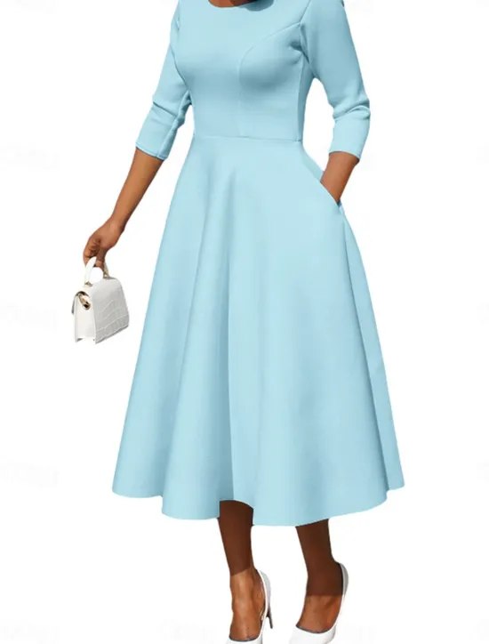 Online Women's Maxi Dress Swing Dress Basic Casual Vacation Daily Regular Fit Plain 3/4 Length Sleeve U Neck Black White Pink Blue Summer Women Cocktail Dress