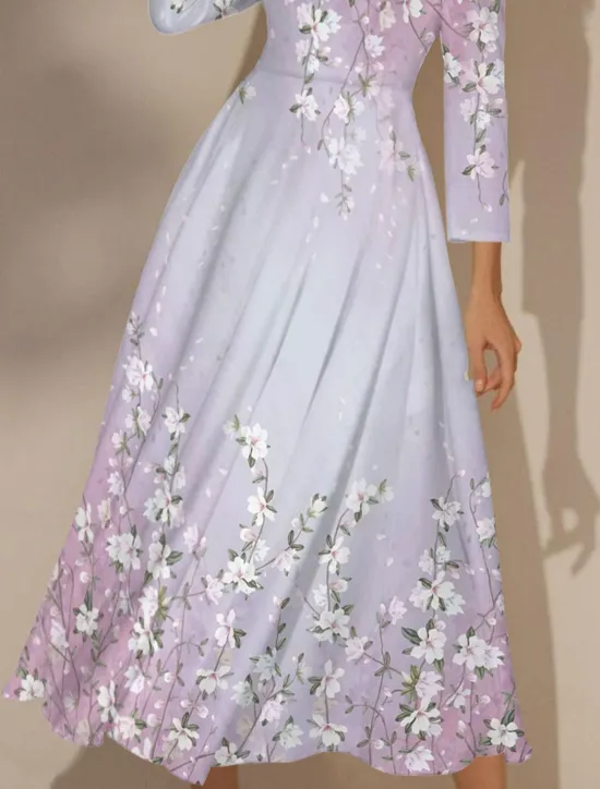 Sale Women's Maxi Dress Swing Dress Semi Formal Dress Floral Dress Print Dress Fashion Streetwear Modern Formal Outdoor Vacation Regular Fit Floral 3/4 Length Sleeve V Neck Yellow Pink Blue Women Spring Dresses|Cocktail Dress