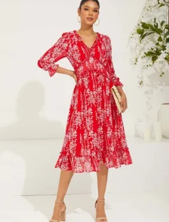 Clearance Women's Maxi Dress Swing Dress Elegant Cute Stylish Split Sleeve Vacation Regular Fit Floral Long Sleeve V Neck Summer Spring Women Vacation Dresses|Spring Dresses