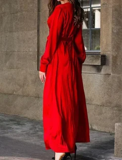 Clearance Women's Maxi Dress Swing Dress Boho Chic Dresses Stylish Sexy Boho Vacation Daily Date Regular Fit Plain Sleeveless V Neck Red Green Summer Women Vacation Dresses