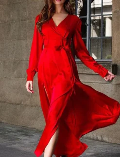 Clearance Women's Maxi Dress Swing Dress Boho Chic Dresses Stylish Sexy Boho Vacation Daily Date Regular Fit Plain Sleeveless V Neck Red Green Summer Women Vacation Dresses