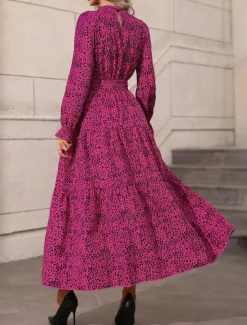 Online Women's Maxi Dress Swing Dress Elegant Dress Stylish Casual Vacation Daily Regular Fit Long Sleeve Stand Collar Spring Fall Women Vacation Dresses