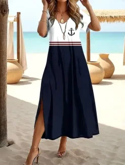 Women's Maxi Dress T Shirt Dress Tee Dress Sundress Shift Dress Summer Dress Bohemia Party Holiday Beach Form Fit Graphic Geometric Vintage Short Sleeve Crew Neck Summer Spring Women T Shirt Dresses